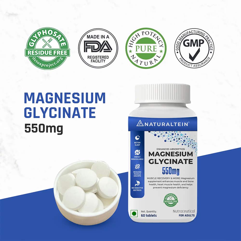 4 - NATURALTEIN Magnesium Glycinate 550mg,  Unflavoured  60 tablet(s) 