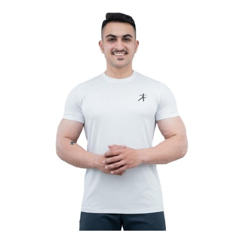 1 - Athflex Men's Round Neck Body Fit Textured T-Shirts,  Medium  White 