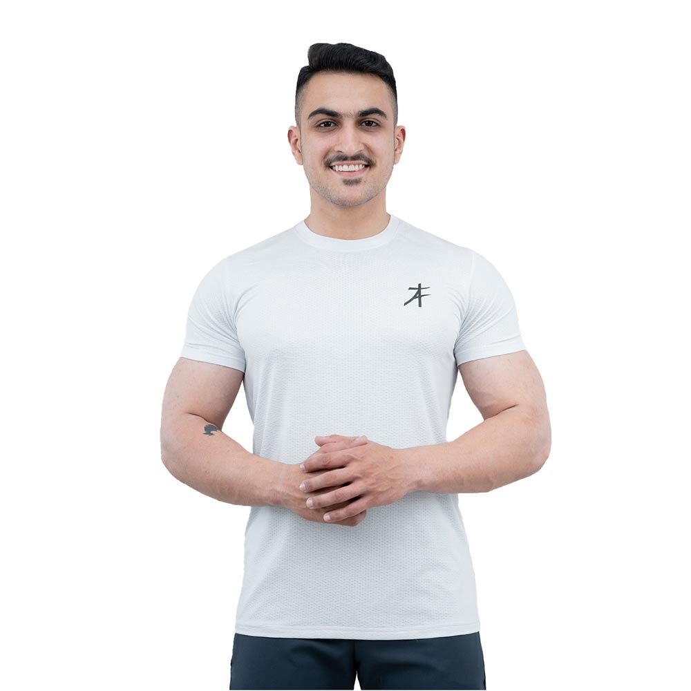 1 - Athflex Men's Round Neck Body Fit Textured T-Shirts,  Medium  White 