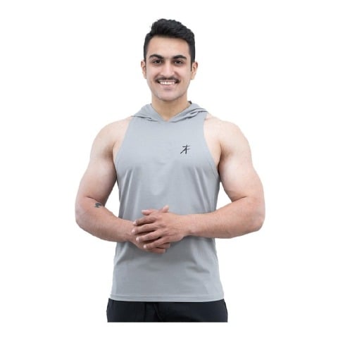 1 - Athflex Men's Activewear Training Sleeveless Gym and Sports Hoodie,  Grey  Large 