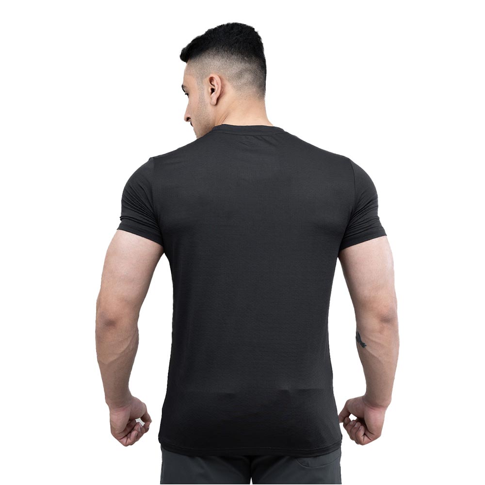4 - Athflex Men's Round Neck Body Fit Textured T-Shirts,  Small  Black 
