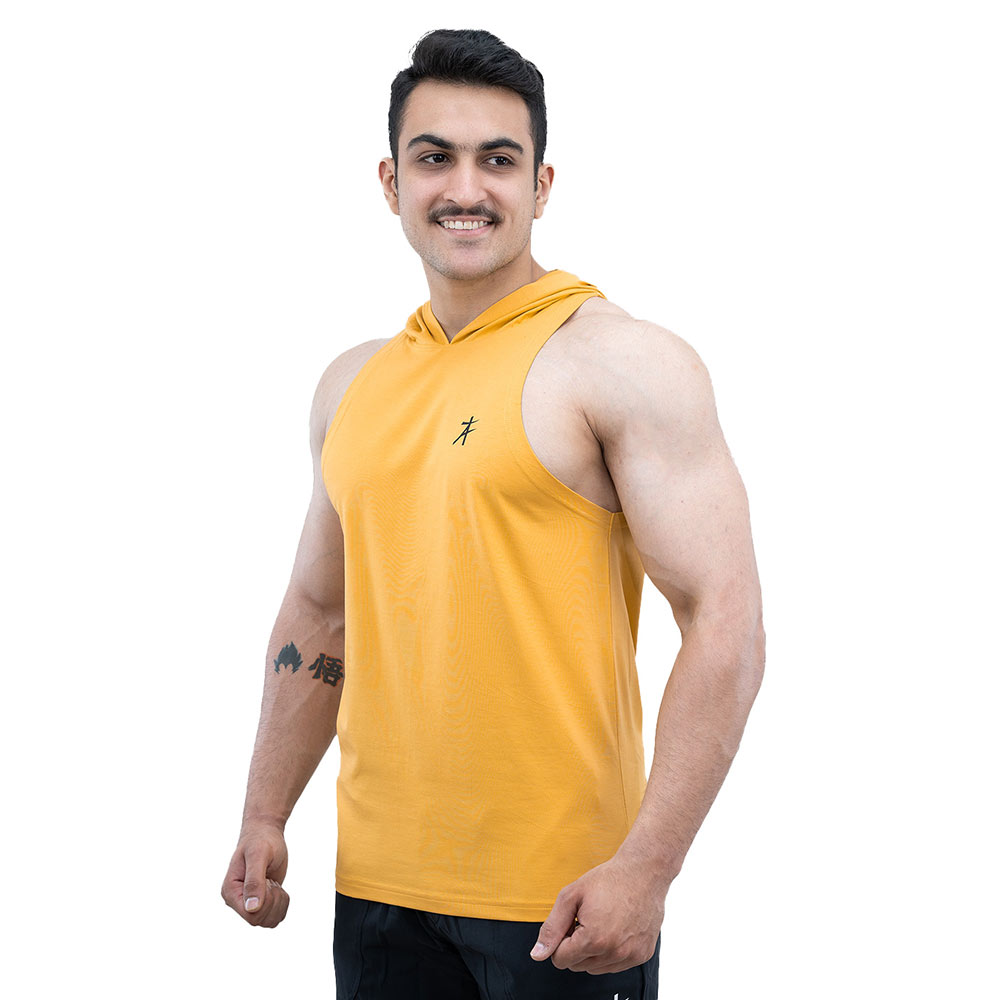 2 - Athflex Men's Activewear Training Sleeveless Gym and Sports Hoodie,  Yellow  XL 