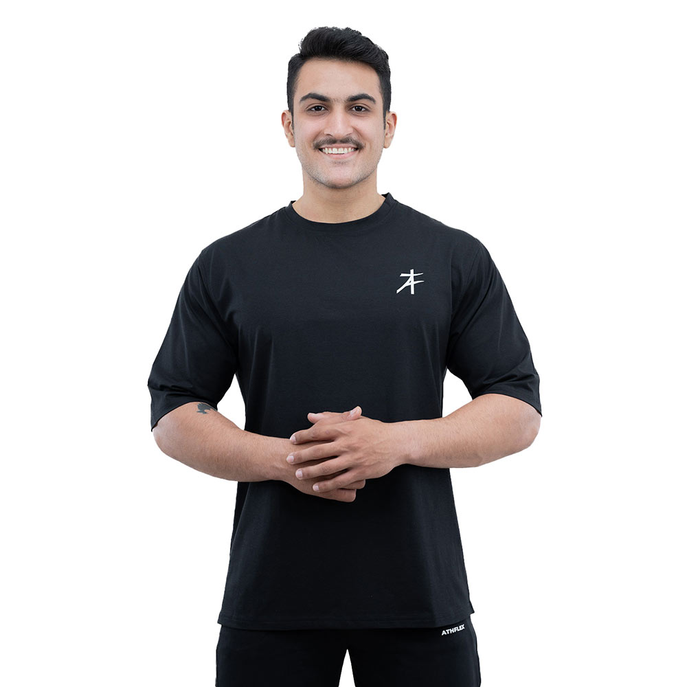 2 - Athflex Men's Premium Training Oversize Half-Sleeve T-Shirt,  Medium  Black 