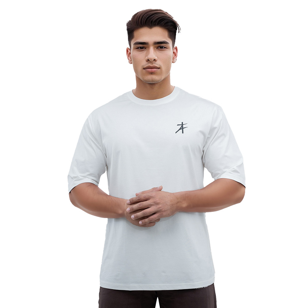 1 - Athflex Men's Premium Training Oversize Half-Sleeve T-Shirt,  Large  White 
