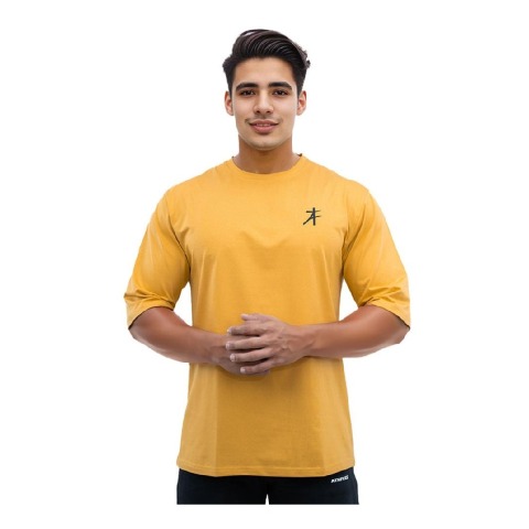 1 - Athflex Men's Premium Training Oversize Half-Sleeve T-Shirt,  Large  Yellow 