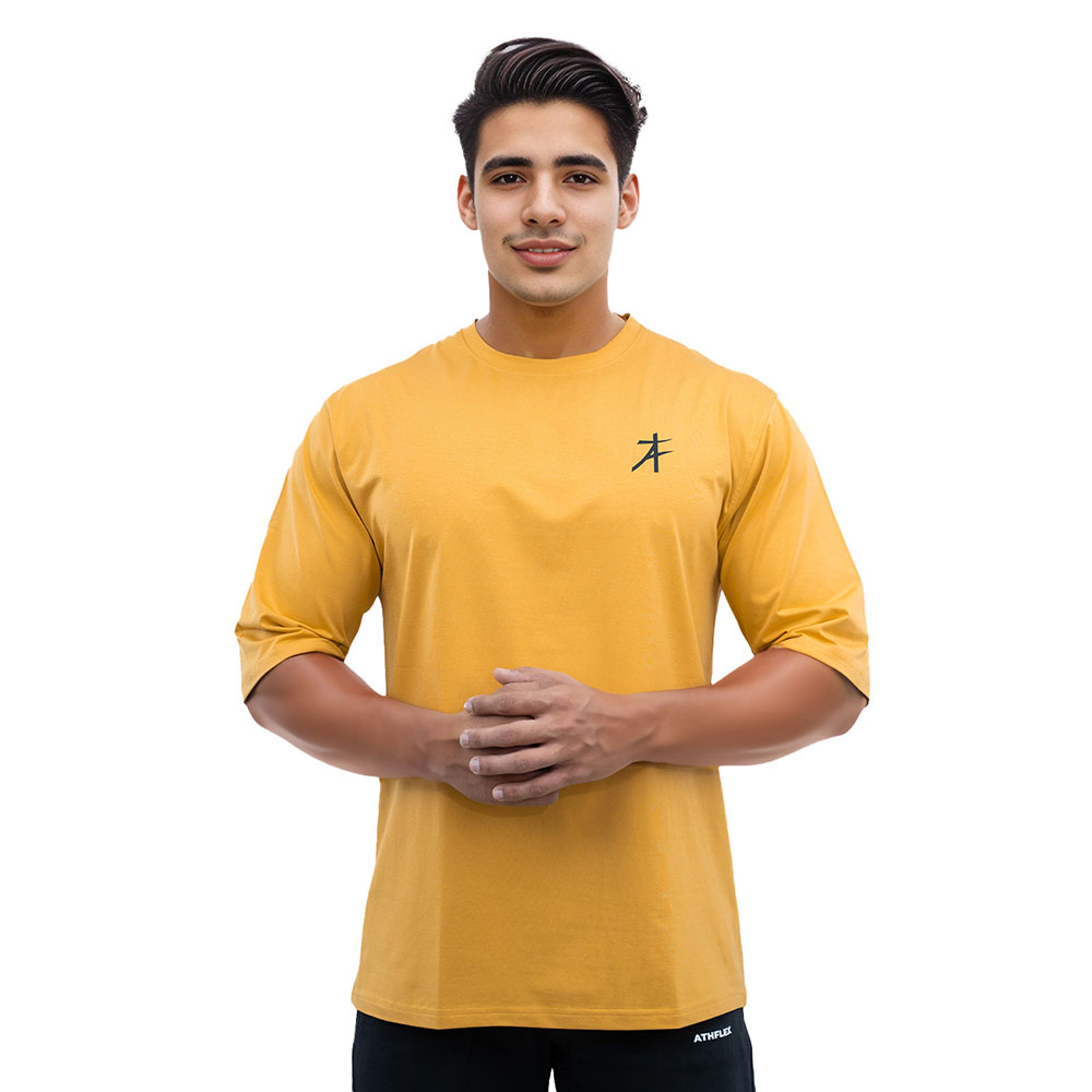 1 - Athflex Men's Premium Training Oversize Half-Sleeve T-Shirt,  Large  Yellow 