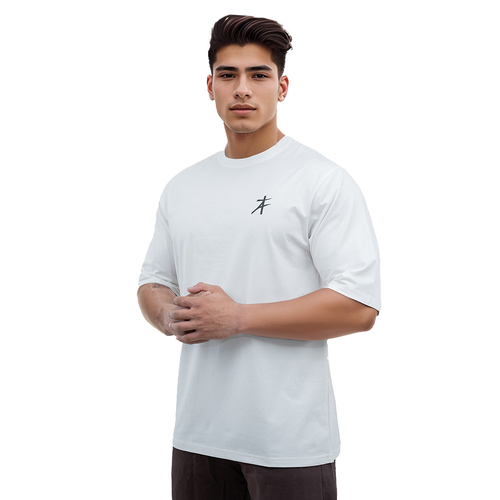 2 - Athflex Men's Premium Training Oversize Half-Sleeve T-Shirt,  Large  White 