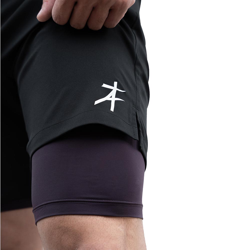 6 - Athflex Men's Nylon-Spandex Workout 2in1 Shorts,  Large  Black 