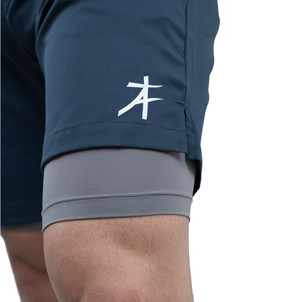 6 - Athflex Men's Nylon-Spandex Workout 2in1 Shorts,  Small  Navy Blue 