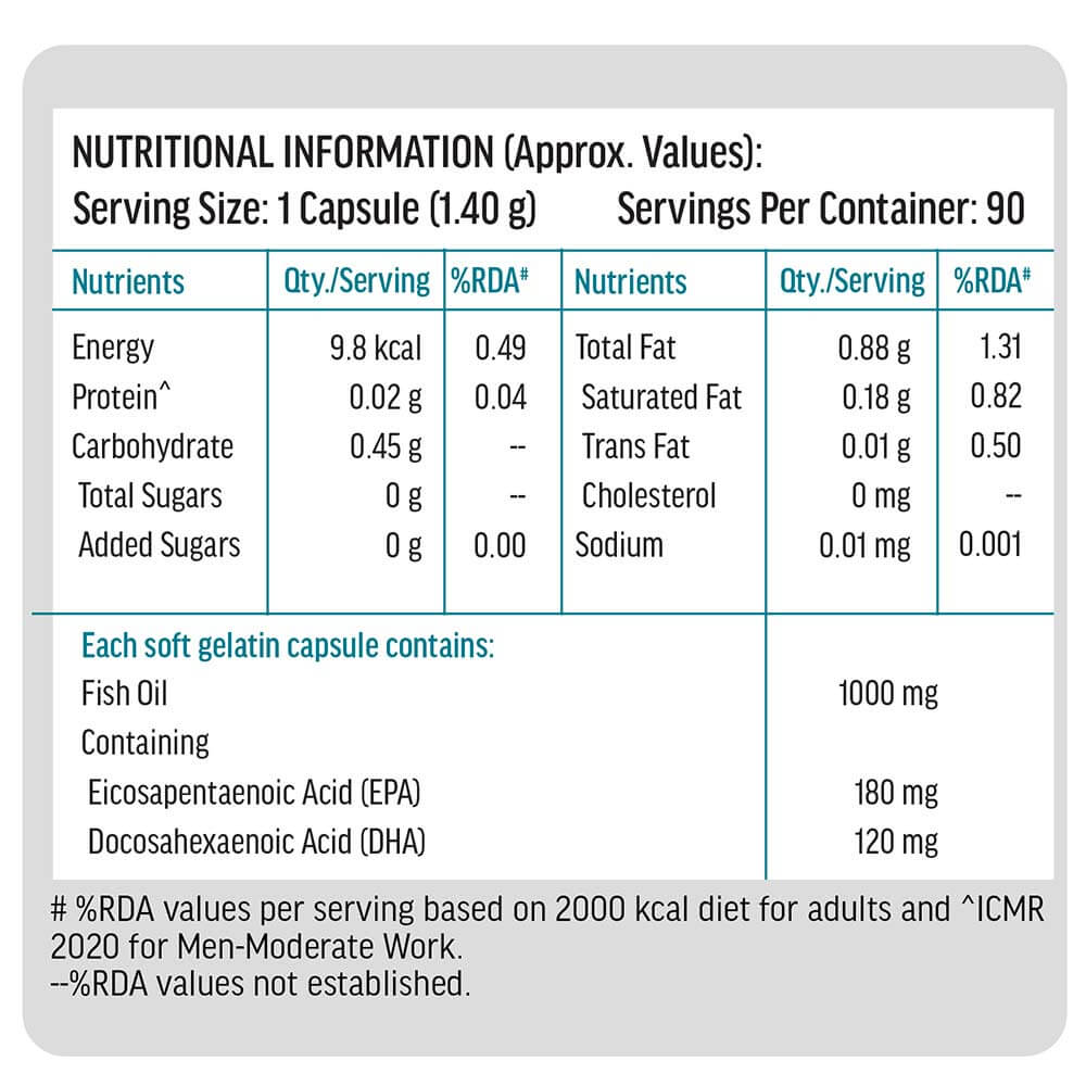 10 - HK Vitals Fish Oil 1000mg with 180mg EPA and 120mg DHA,  90 capsules