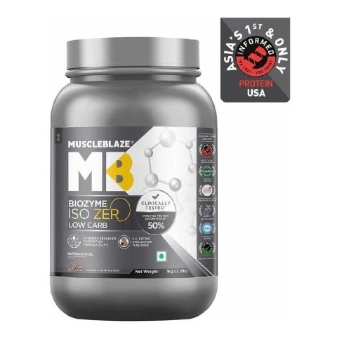 1 - MuscleBlaze Biozyme Iso-Zero., 2.2 lb Low Carb Cookies & Cream
