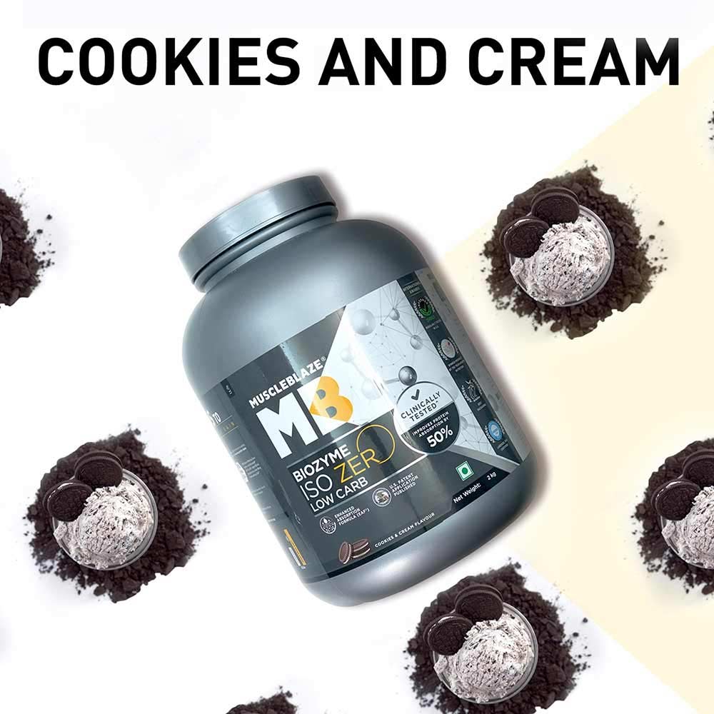 2 - MuscleBlaze Biozyme Iso-Zero Powder,  4.4 lb  Low Carb Cookies & Cream 