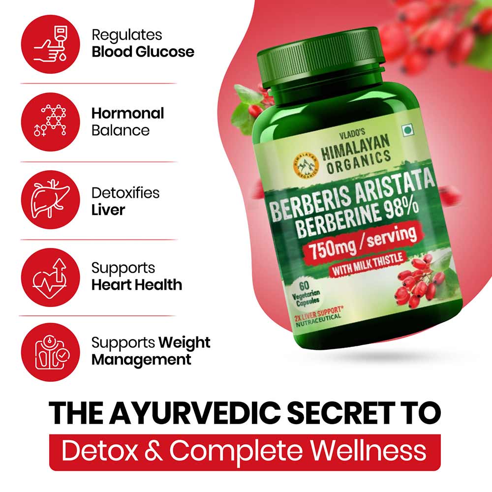 3 - Vlado's Himalayan Organics Berberis Aristata Berberine 98% with Milk Thistle,  60 veggie capsule(s) 