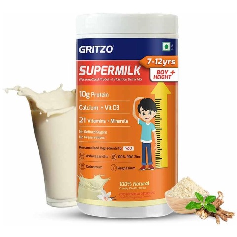 1 - Supermilk Gritzo Height+ for Boy 7-12 Yrs Personalized Protein & Nutrition Drink Mix OP,  400 g  Creamy Vanilla 