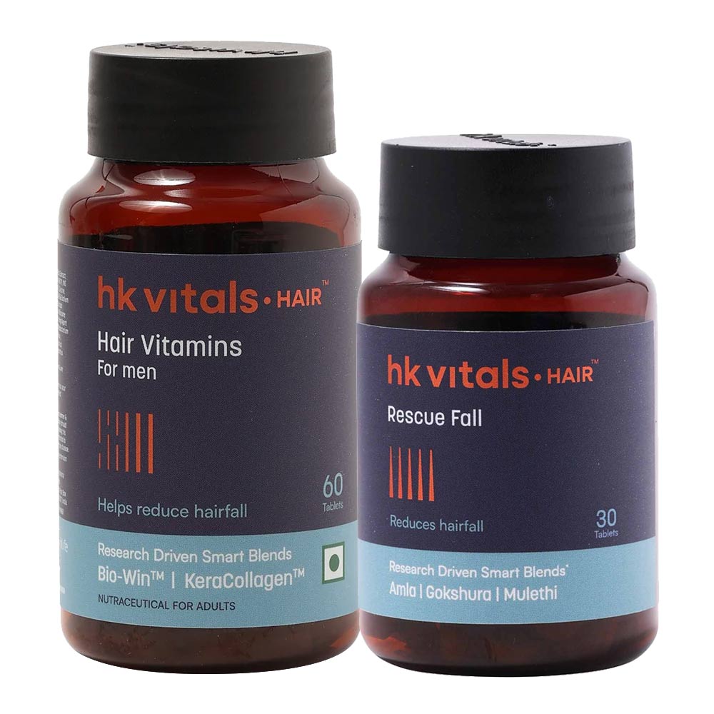 HK Vitals Hair Vitamins for Men 60 Tabs and Rescue Fall 30 Tabs Combo