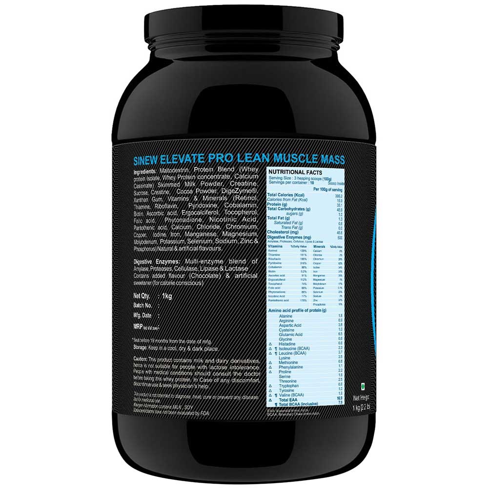 supplementinfo - Sinew Nutrition Elevate Pro Lean Muscle Mass with Digestive Enzymes,  2.2 lb  Rich Chocolate 