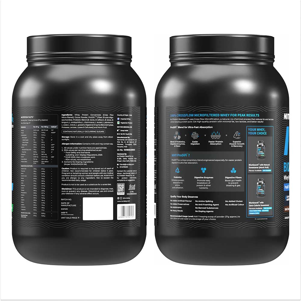 8 - Nutrabay BioAbsorb Whey Protein,  2.2 lb  Dark Chocolate 