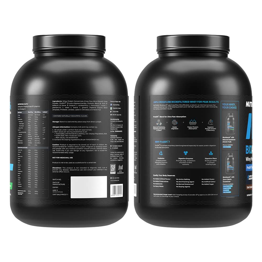 9 - Nutrabay BioAbsorb Whey Protein,  4.4 lb  Dark Chocolate 