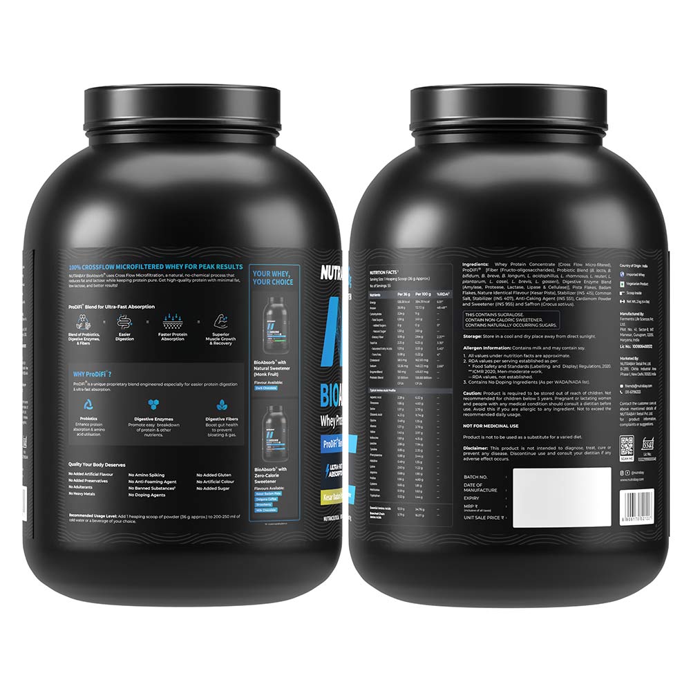 9 - Nutrabay BioAbsorb Whey Protein,  4.4 lb  Kesar Badam Pista 