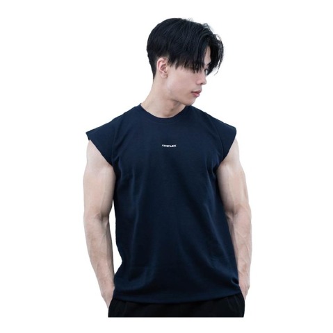 1 - Athflex Men's Sleeveless Elevate Boxy Tank,  Medium  Navy Blue 