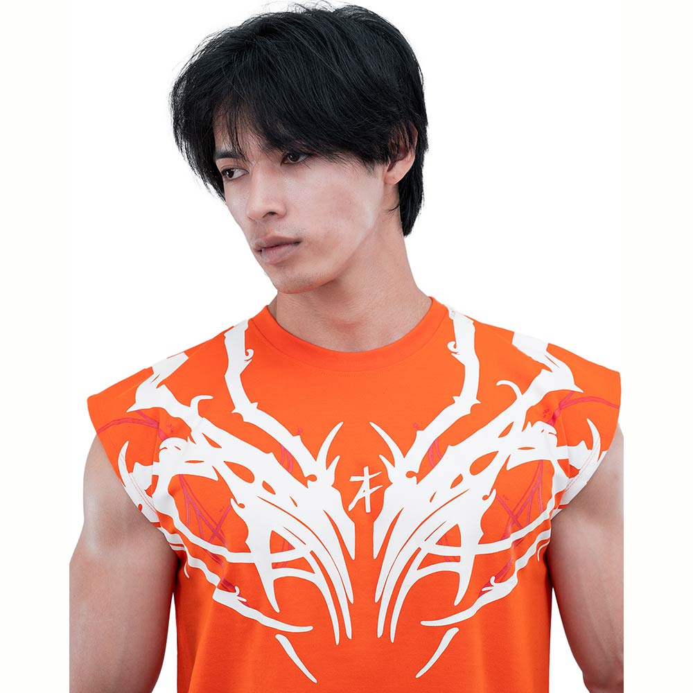 5 - Athflex Men's Sleeveless Tribal Boxy Tank,  Small  Orange 