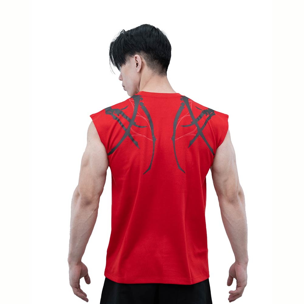 3 - Athflex Men's Sleeveless Tribal Boxy Tank,  Small  Red 