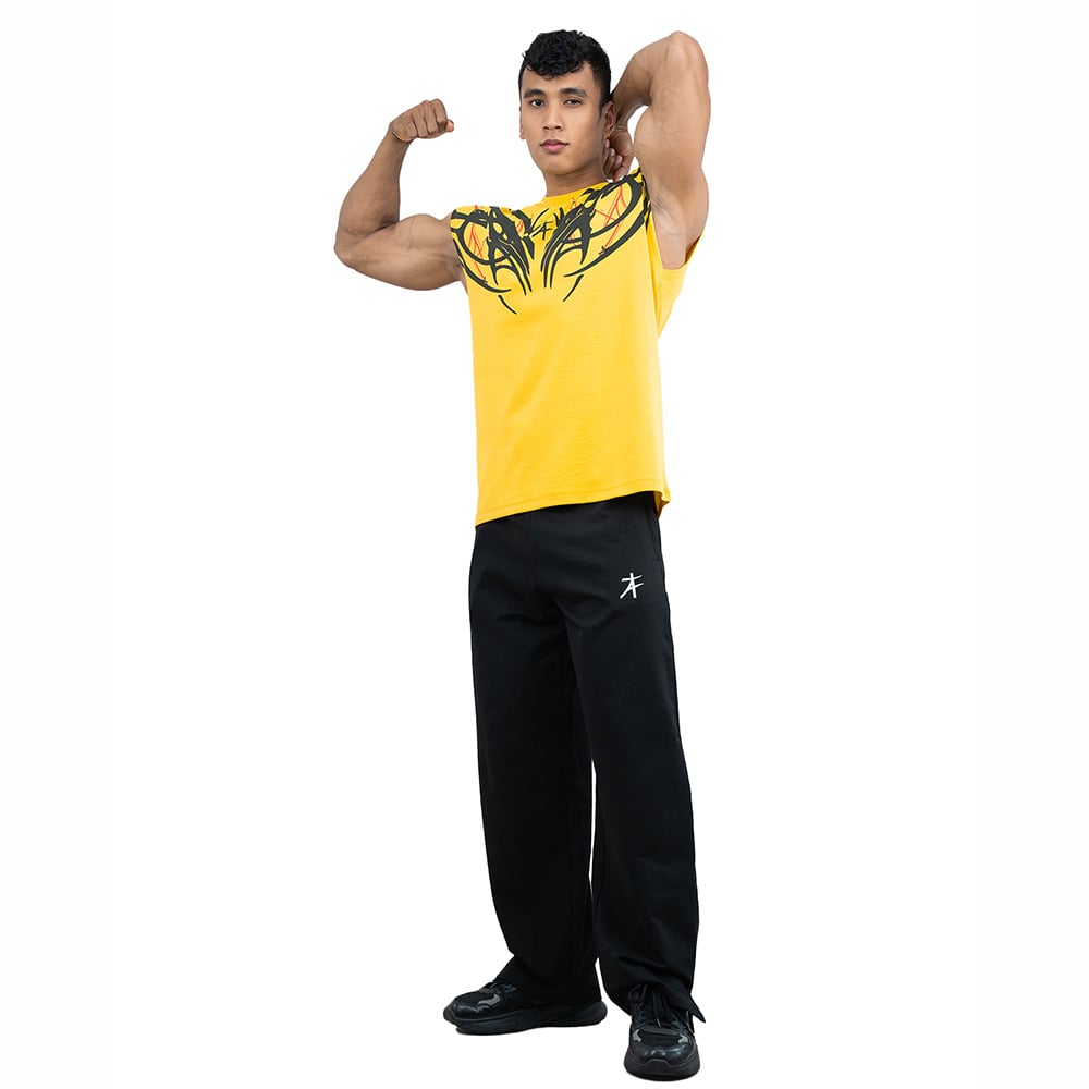 6 - Athflex Men's Sleeveless Tribal Boxy Tank,  Small  Yellow 