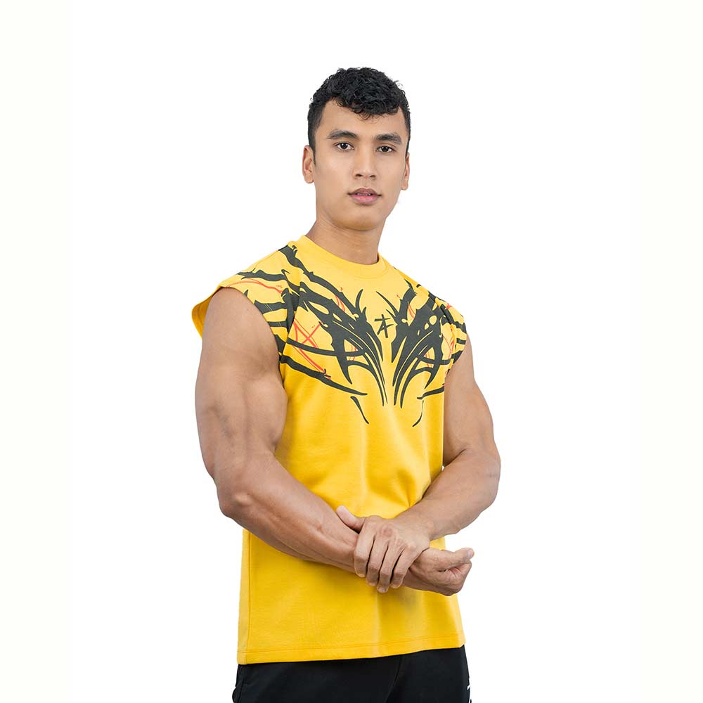 2 - Athflex Men's Sleeveless Tribal Boxy Tank,  Small  Yellow 