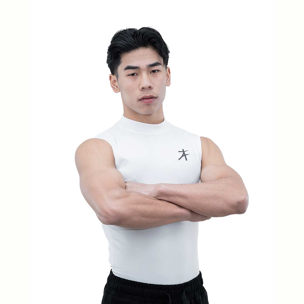1 - Athflex Men's Sleeveless Hustle Highneck Compression Tank,  Medium  White 