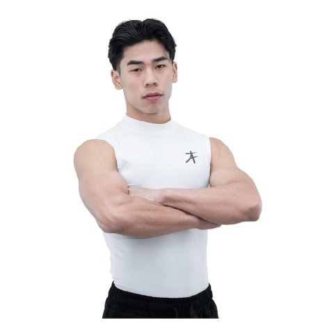 1 - Athflex Men's Sleeveless Hustle Highneck Compression Tank, Small White