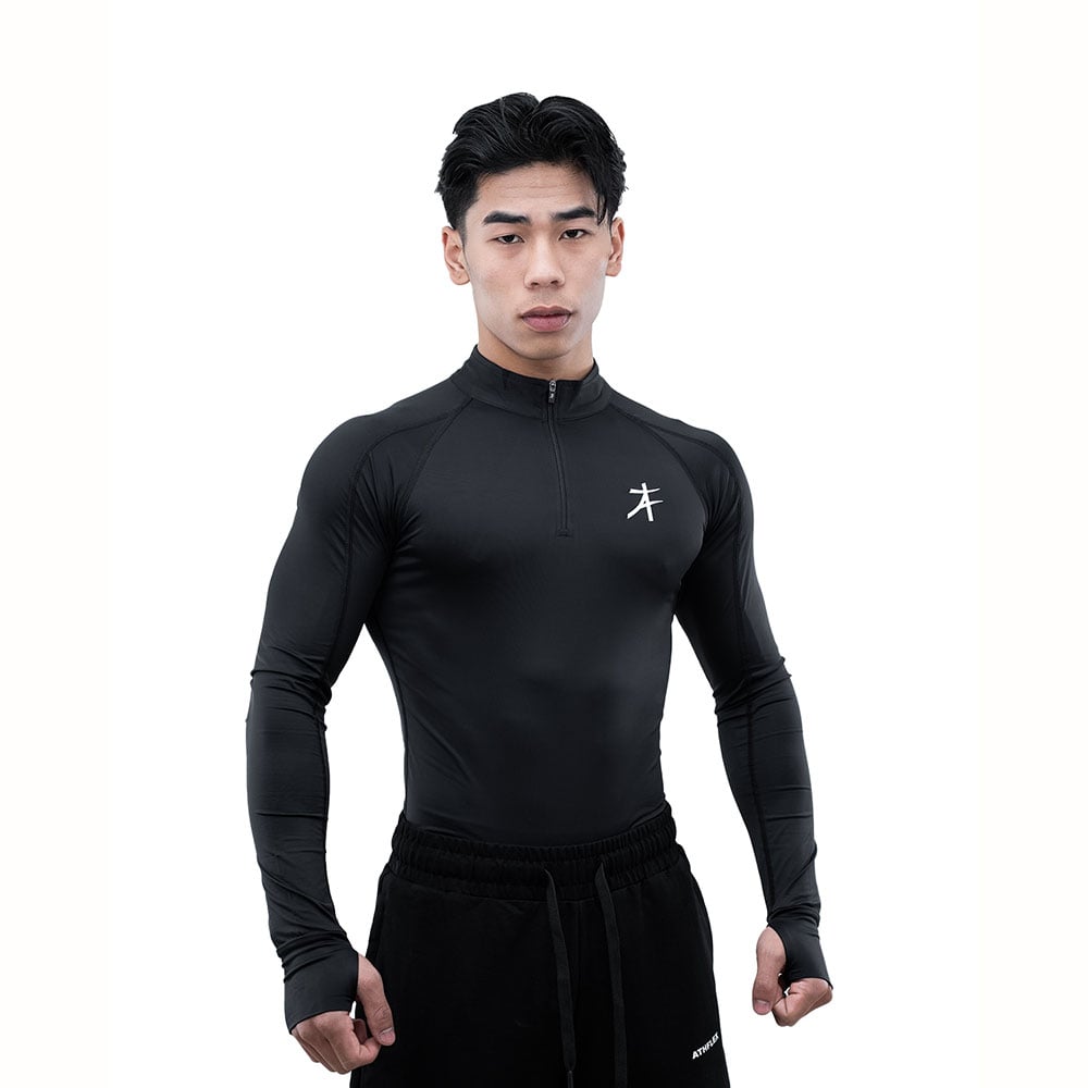 1 - Athflex Men's Compression Fit Hustle Highneck Pullover,  Black  Large 