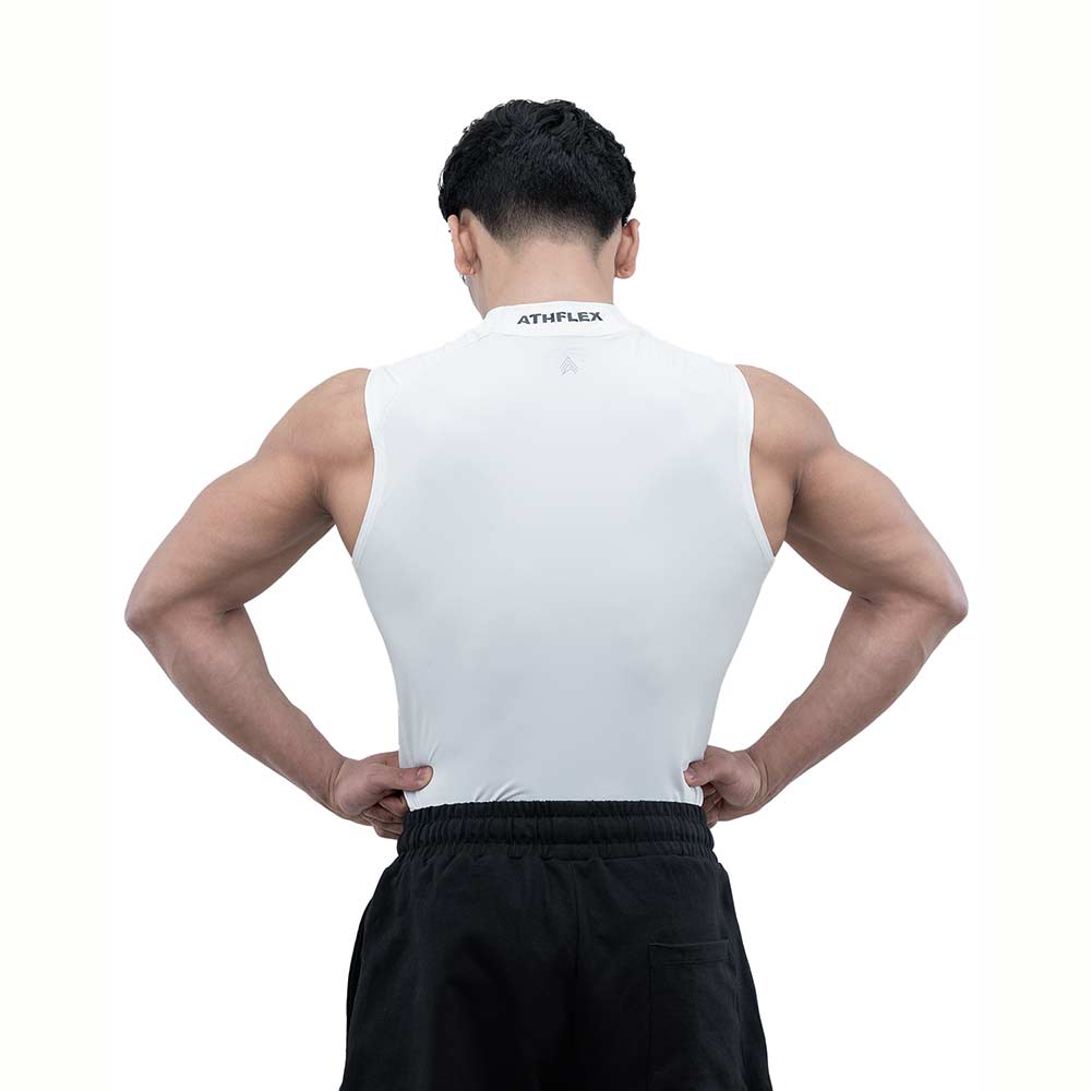 3 - Athflex Men's Sleeveless Hustle Highneck Compression Tank,  Medium  White 