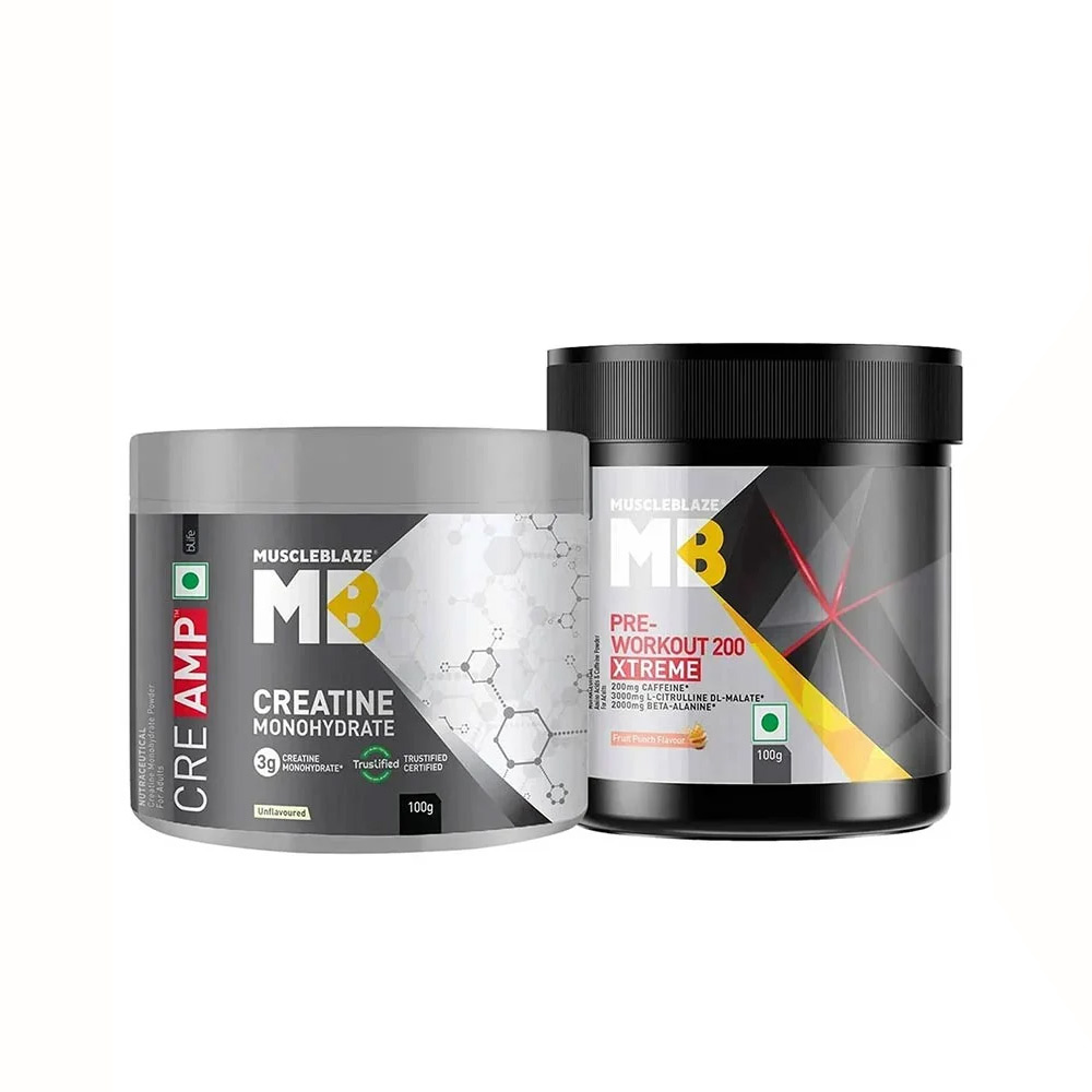 MuscleBlaze Creatine Monohydrate CreAMP & PRE Workout 200 Xtreme 0.22 lb Combo
