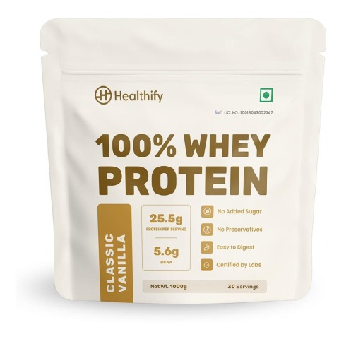 1 - HealthifyMe 100% Whey Protein,  2.2 lb  Classic Vanilla 