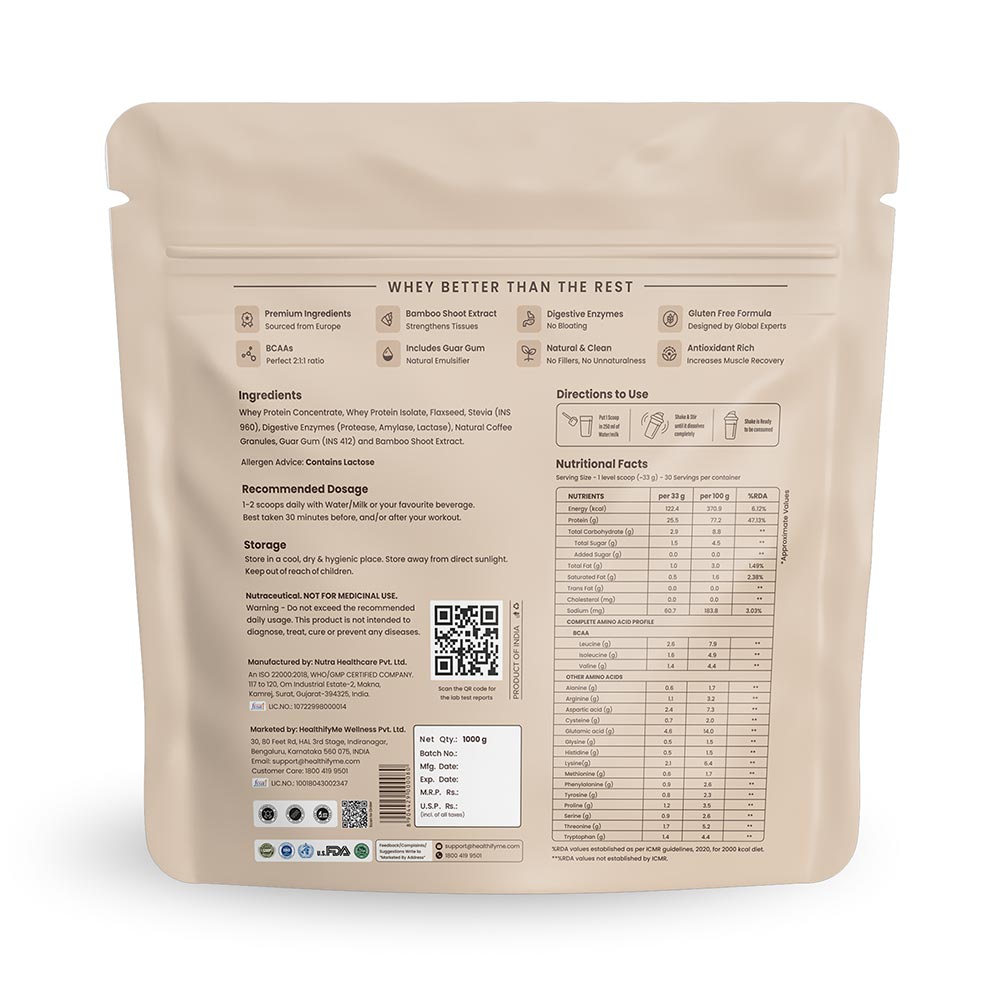 2 - HealthifyMe 100% Whey Protein,  2.2 lb  Creamy Coffee 