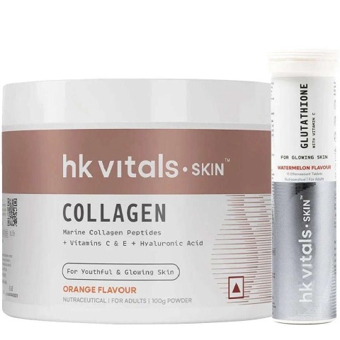 HealthKart HK Vitals Skin Radiance Collagen 100 g Orange & Glutathione Effervescent 15 Tabs Watermelon Combo