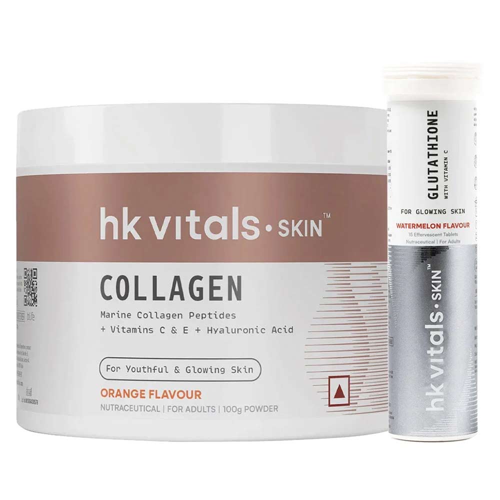 HealthKart HK Vitals Skin Radiance Collagen 100 g Orange & Glutathione Effervescent 15 Tabs Watermelon Combo