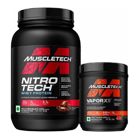 1 - MuscleTech NitroTech Whey Protein 2 lb Milk Chocolate(India) & Vapor X5 Combo,  0.59 lb  Fruit Punch 