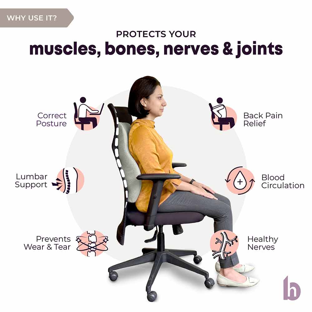 2 - betterhood Back Support Cushion,  Grey  for Chair 