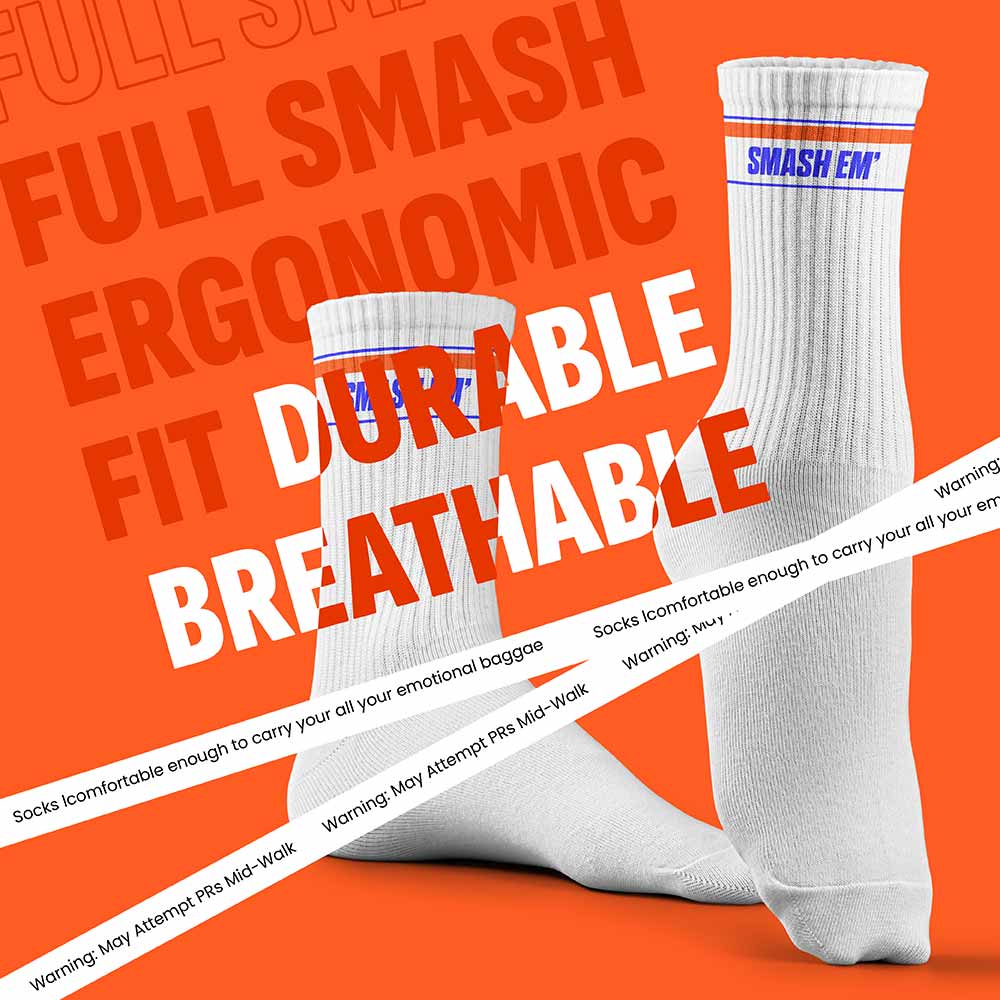 1 - Smash Socks,  White - Em  Crew Length 