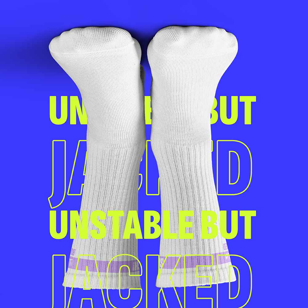 3 - Smash Socks,  White - Unstable but Jacked Socks  Crew Length 
