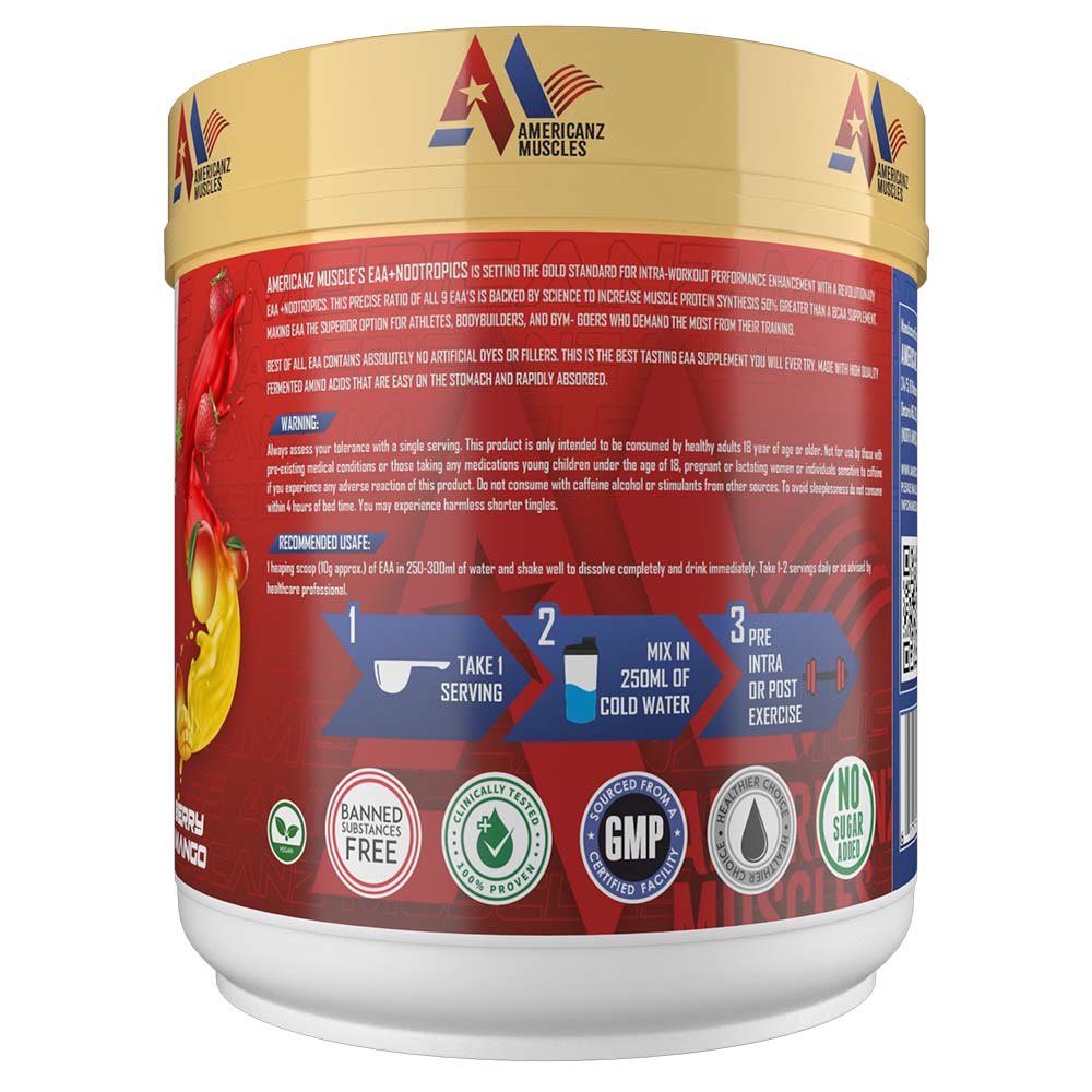 2 - Americanz Muscles EAA + Nootropics 8:1:1,  Berry Mango  0.66 lb  30 Servings 