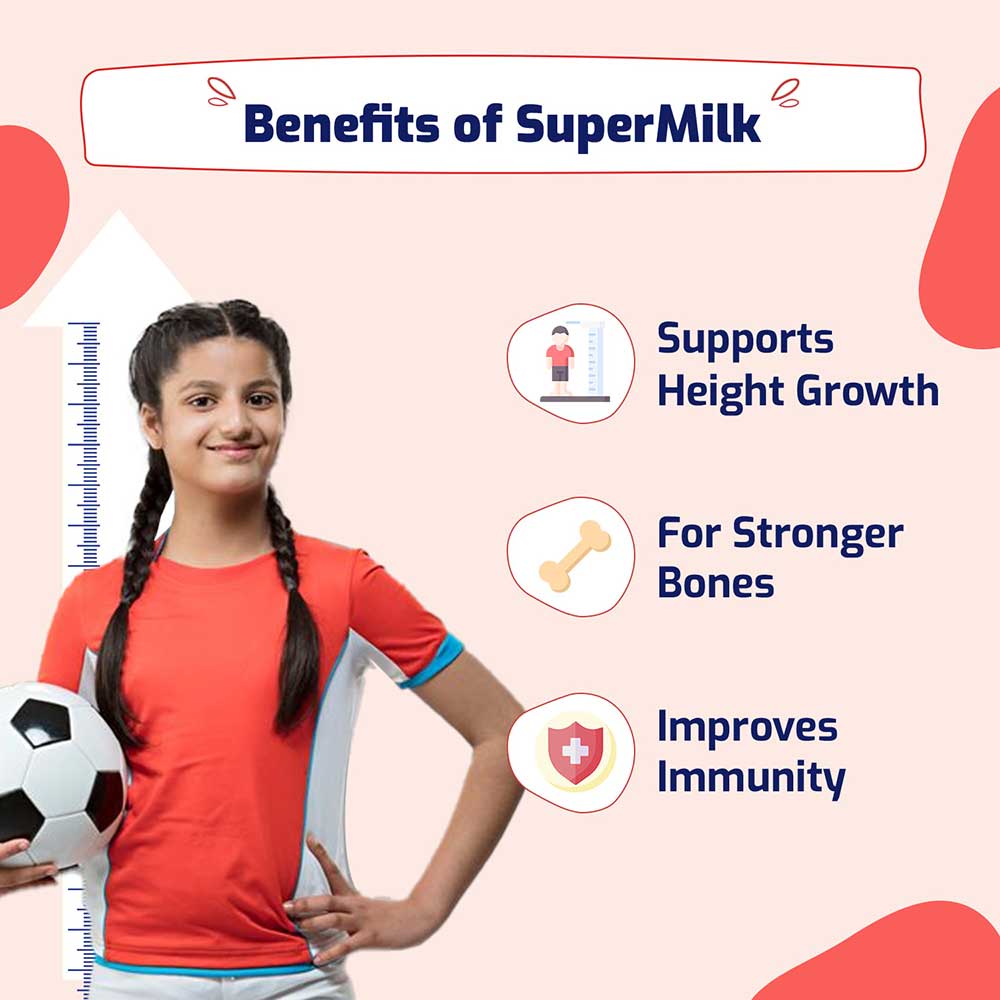 3 - Supermilk Gritzo Height+ for 13+ Yrs Girls Personalized Protein & Nutrition Drink Mix,  400 g  Cafe Mocha 