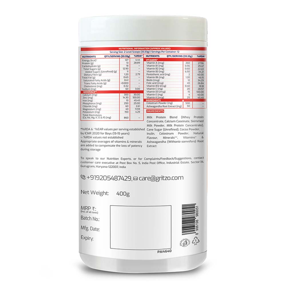 2 - Supermilk Gritzo Height+ for 13+ Yrs Boys Personalized Protein & Nutrition Drink Mix,  400 g  Cafe Mocha 