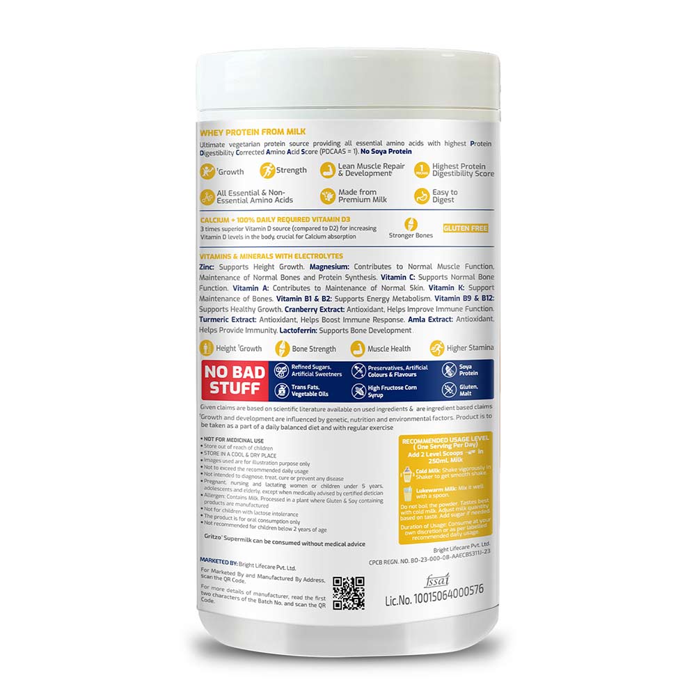 1 - Supermilk Height+ Unsweetened 7-12y Girls Personalized Protein and Nutrition Drink Mix,  400 g  Creamy Vanilla  7-12 Yrs  Girl  Height+