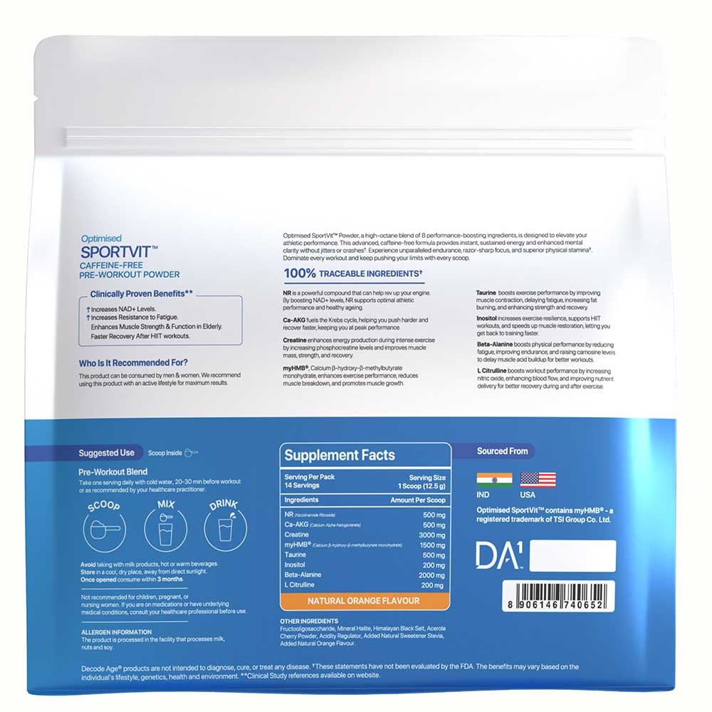 2 - Decode Age Optimised SportVit Caffeine Free Pre-Workout Powder,  0.38 lb  Natural Orange 