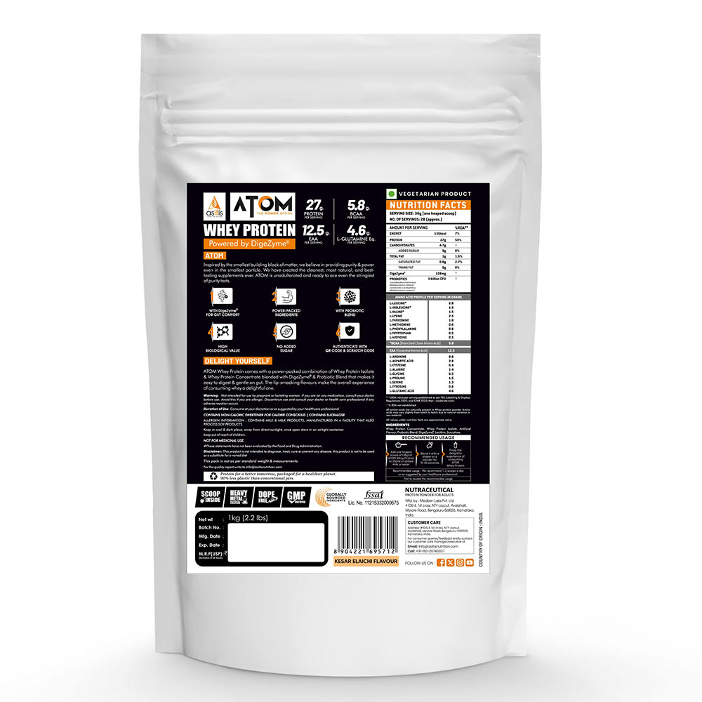 2 - AS-IT-IS Nutrition ATOM Whey Protein with Enzymes,  2.2 lb  Kesar Elaichi 