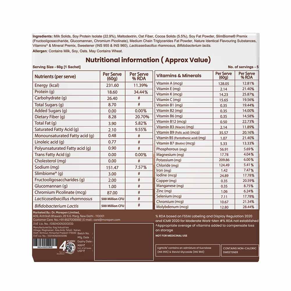 3 - Dr. Morepen LightLife On-The-Go Meal,  5 sachets/pack  Chocolate (Pack of 5) 