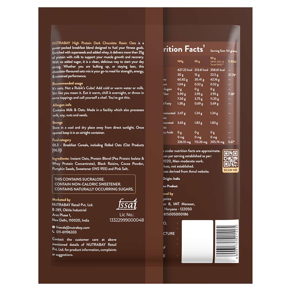 6 - Nutrabay High Protein Oats,  50 g  Dark Chocolate 