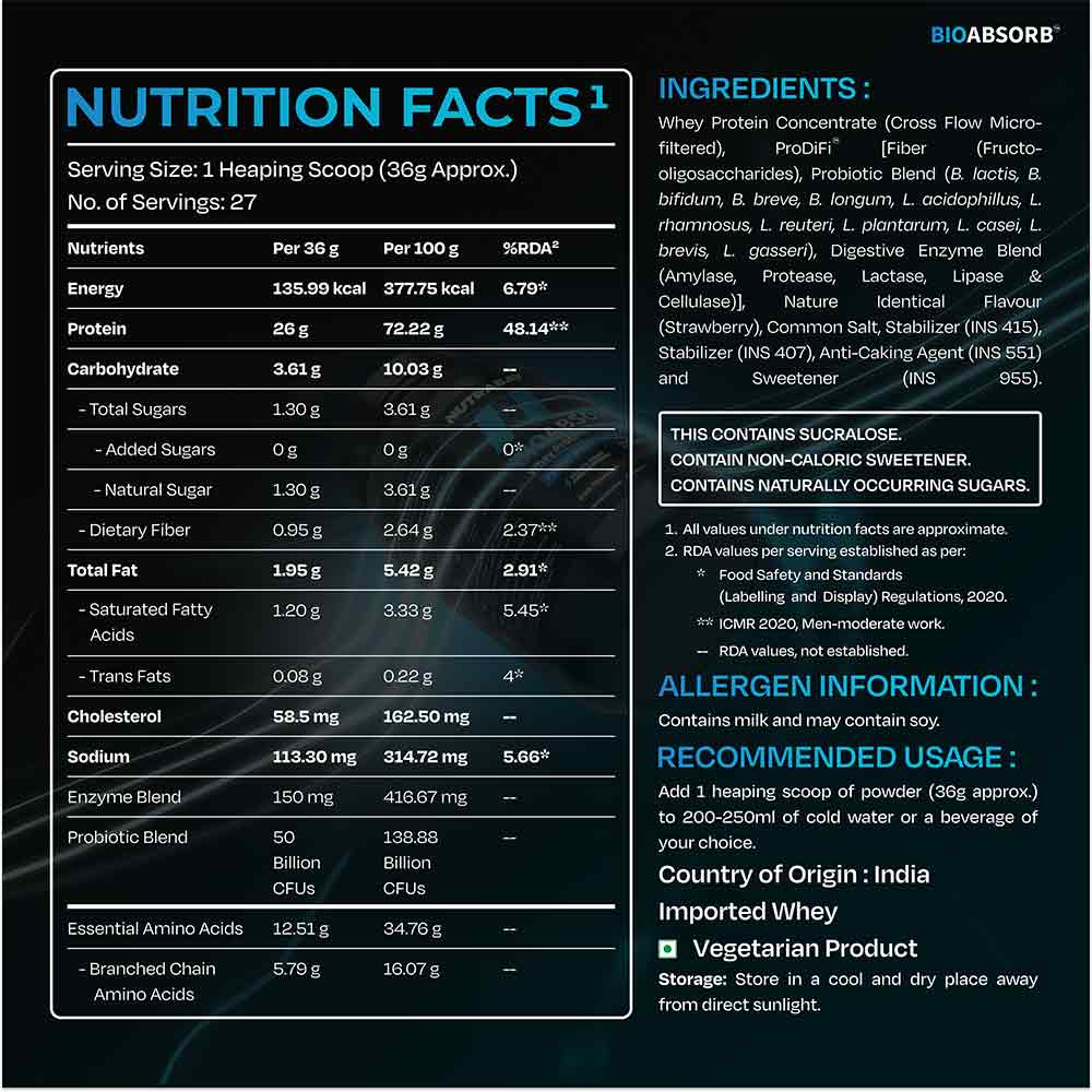 6 - Nutrabay BioAbsorb Whey Protein,  2.2 lb  Strawberry 